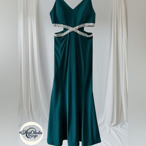 Jules and Cleo Dress Rhinestone or Elegant Teal Green Formal Dress xs